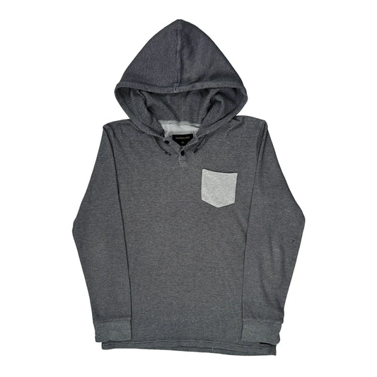 Quiksilver Striped Hoodie - Large Grey Cotton Blend