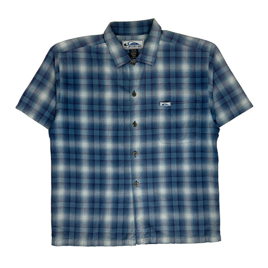 Vintage Quiksilver Checked Short Sleeve Shirt - XL Blue Cotton