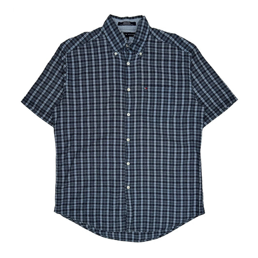 Tommy Hilfiger Checked Short Sleeve Shirt - Medium Blue Cotton