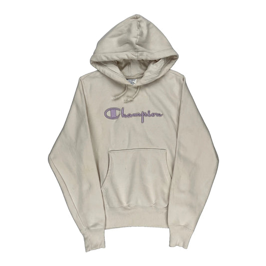 Reverse Weave Champion Graphic Hoodie - Small White Cotton