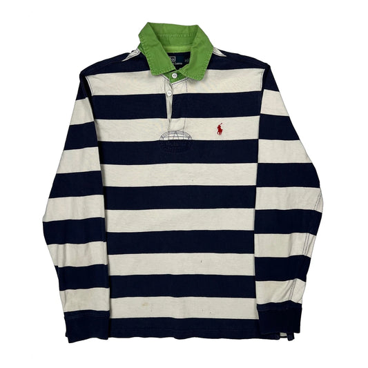 Polo By Ralph Lauren Striped Rugby Shirt - Medium Navy Cotton