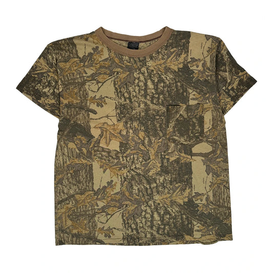 Vintage Made In USA Ace Sportswear Camo T-Shirt - Large Khaki Cotton