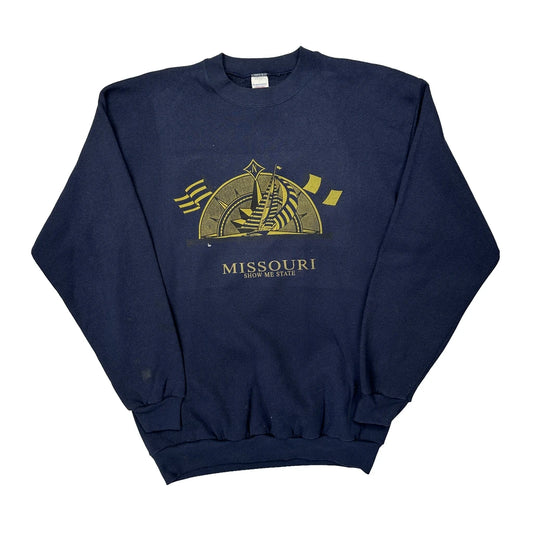 Vintage Logo 7 Nfl Sweatshirt - Large Navy Cotton Blend