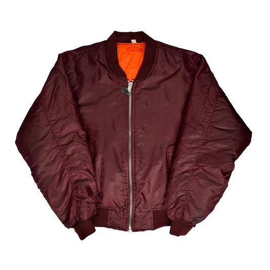 Ma-1 Style Unbranded Reversible Bomber Jacket - Small Burgundy Nylon