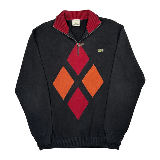 Vintage Lacoste Argyle 1/4 Zip - 2XL Black Cotton