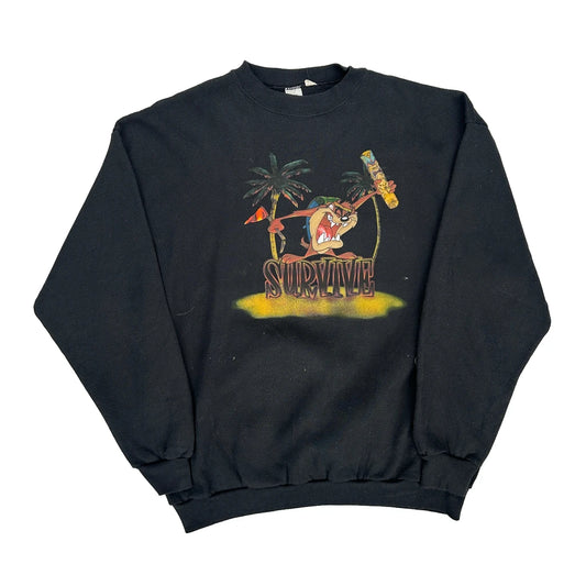 Taz Looney Tunes Cartoon Sweatshirt - XL Black Cotton Blend