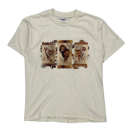 Gildan Graphic T-Shirt - Medium Cream Cotton Blend