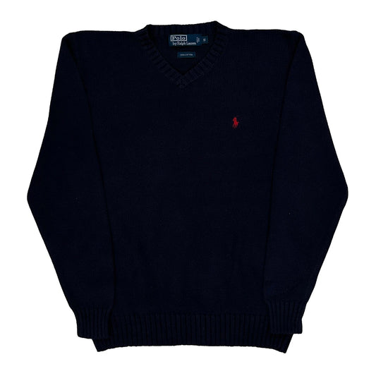 Vintage Polo By Ralph Lauren Chunky Knit Jumper - Small Navy Cotton
