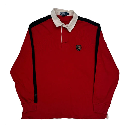 Vintage 90S Polo Crest Ralph Lauren Rugby Shirt - Large Red Cotton