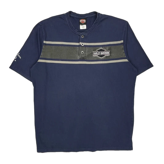 Harley Davidson Striped T-Shirt - 2XL Blue Cotton