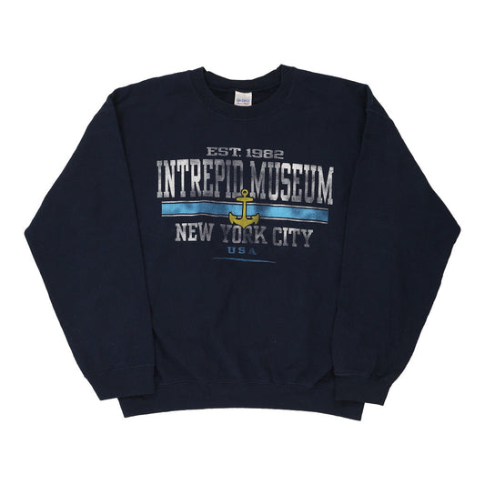 Vintage navy Intrepid Museum Gildan Sweatshirt - mens large