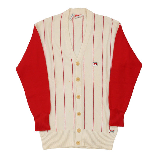 Vintage Marlboro Striped Cardigan - Medium Cream Virgin Wool