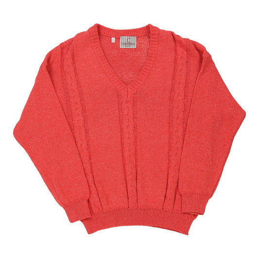 Vintage Conseso V-neck Jumper - Large Pink Cotton