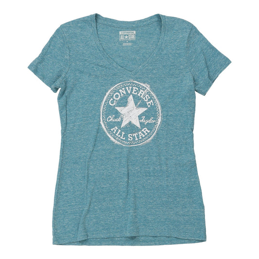 Vintage Converse V-neck T-Shirt - Medium Blue Cotton