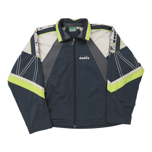 Vintage Diadora Track Jacket - Large Grey Polyester