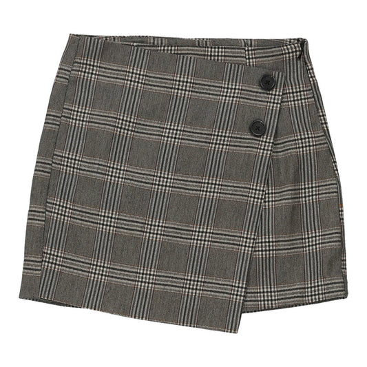 Vintage Only Checked Mini Skirt - 28W UK 8 Grey Cotton