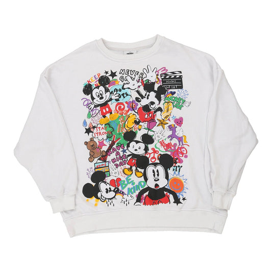Vintage Mickey Cartoon Sweatshirt - Large White Cotton Blend