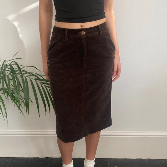 Vintage brown Cristina Capucci Cord Skirt - womens 28" waist