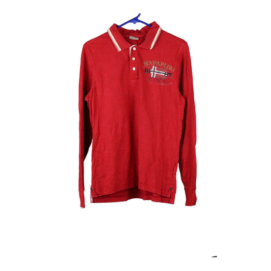 Vintage red Napapijri Long Sleeve Polo Shirt - mens small