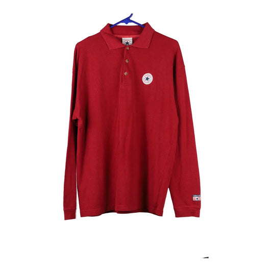 Vintage red Converse Long Sleeve Polo Shirt - mens x-large
