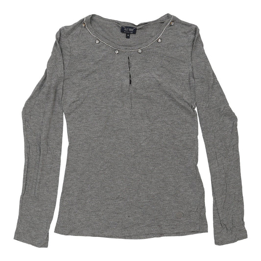 Vintage Armani Jeans Long Sleeve T-Shirt - Small Grey Viscose