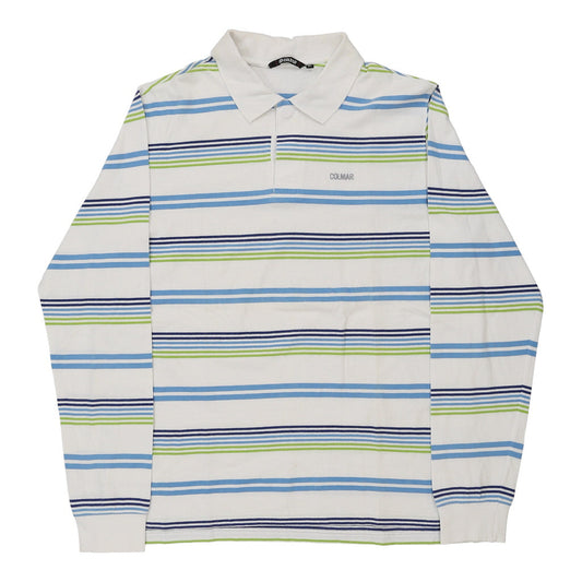 Vintage Colmar Striped Long Sleeve Polo Shirt - XL White Cotton