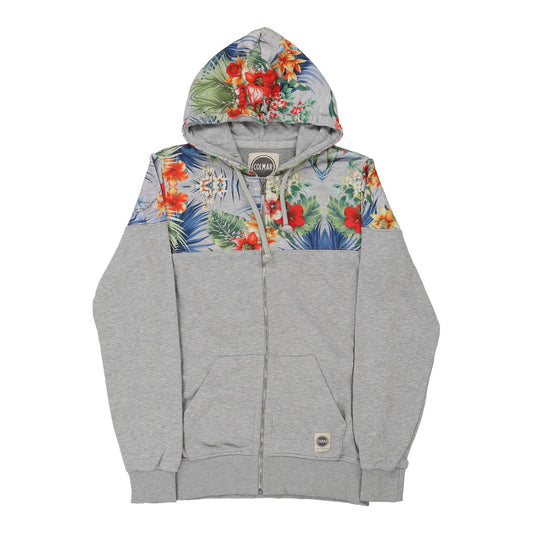 Vintage Colmar Floral Hoodie - Medium Grey Cotton Blend