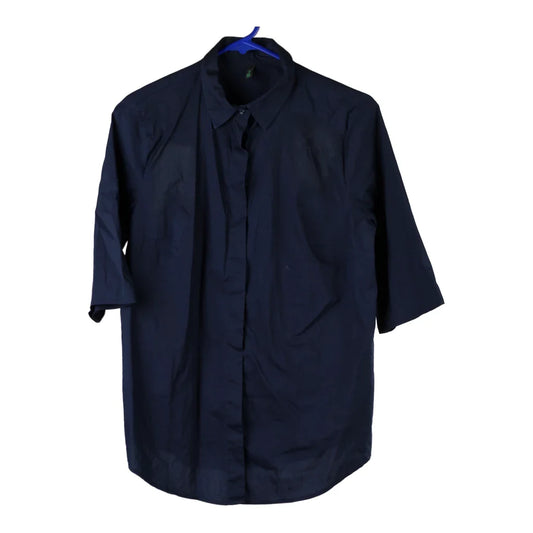 Vintage Benetton Hawaiian Shirt - Medium Navy Viscose Blend