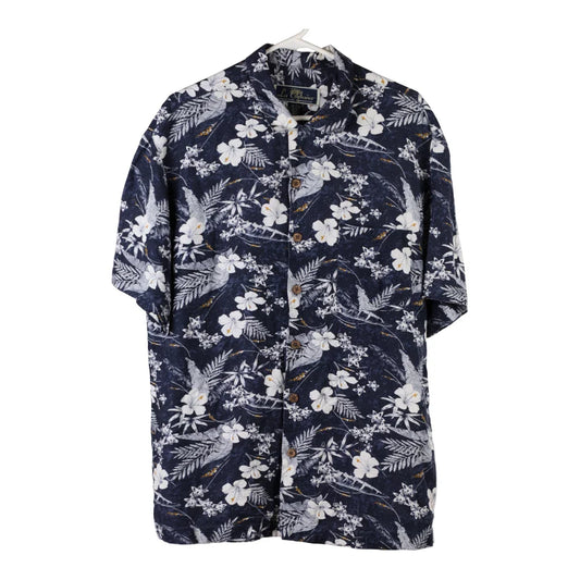 Vintage La Cabana Floral Hawaiian Shirt - Large Navy Viscose Blend