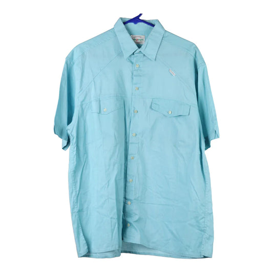 Vintage New People Hawaiian Shirt - Large Blue Viscose Blend