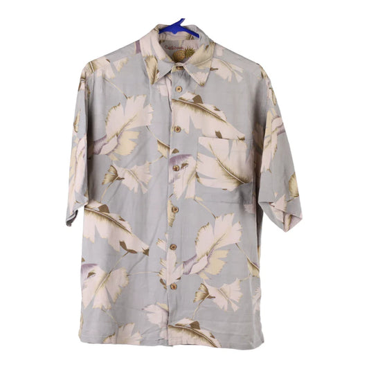 Vintage Caribbean Floral Hawaiian Shirt - Small Grey Silk