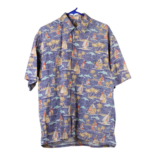 Vintage Unbranded Graphic Hawaiian Shirt - Large Purple Viscose Blend