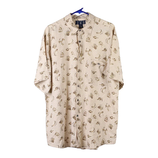 Vintage Studio Jab Graphic Hawaiian Shirt - XL Beige Silk