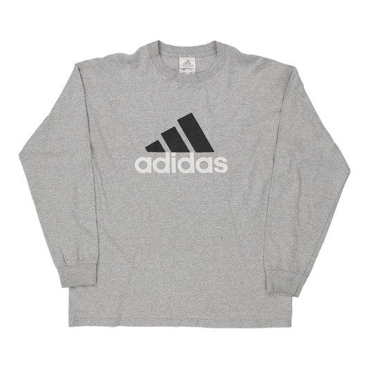 Vintage Made in USA Adidas Spellout Long Sleeve T-Shirt - Large Grey Cotton