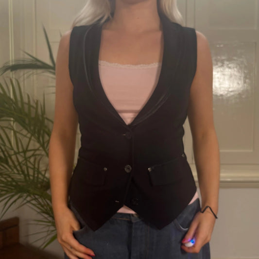 Vintage black La Blue Rose Waistcoat - womens small
