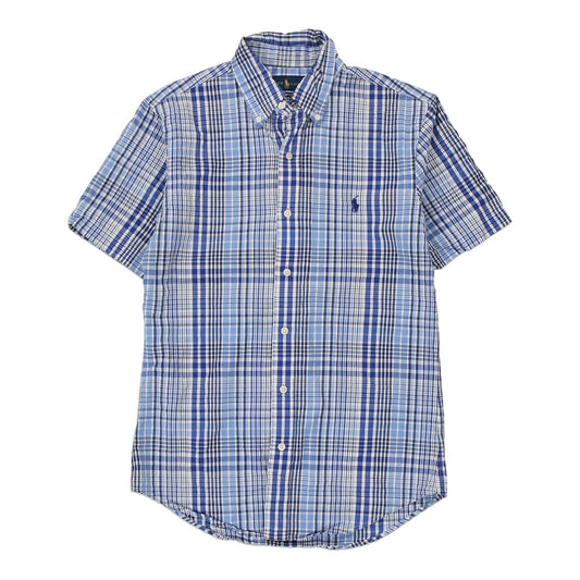 Vintage Slim Fit Ralph Lauren Checked Short Sleeve Shirt - Small Blue Cotton