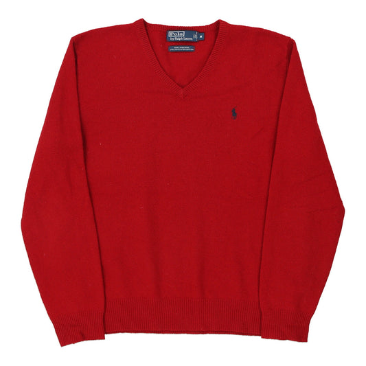 Vintage Ralph Lauren V-neck Jumper - Medium Red Wool