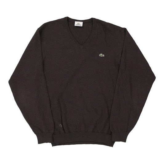 Vintage Lacoste V-neck Jumper - Small Brown Virgin Wool