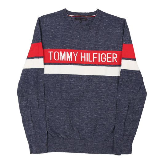 Vintage Age 15 Tommy Hilfiger Spellout Jumper - Medium Blue Cotton