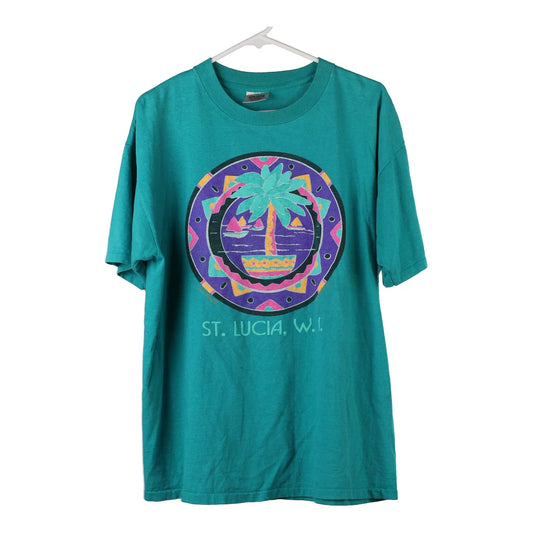 Vintage Made in USA St. Lucia Oneita Graphic T-Shirt - XL Teal Cotton