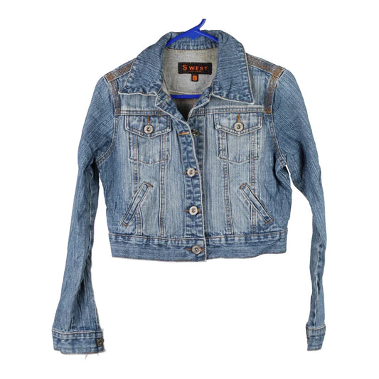 Vintage S. West Cropped Denim Jacket - Large Blue Cotton