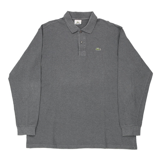 Vintage Lacoste Long Sleeve Polo Shirt - 2XL Grey Cotton