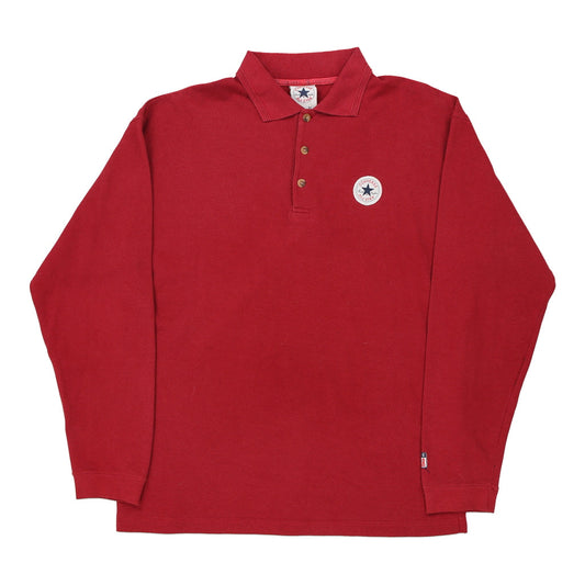 Vintage Converse Long Sleeve Polo Shirt - XL Red Cotton