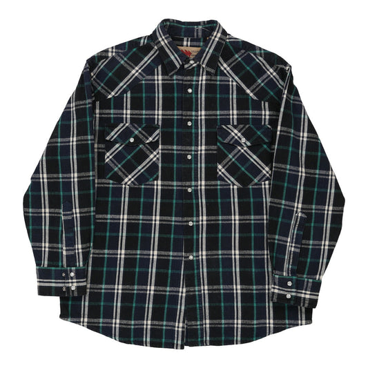 Vintage Field & Forest Checked Flannel Shirt - Large Navy Polyester