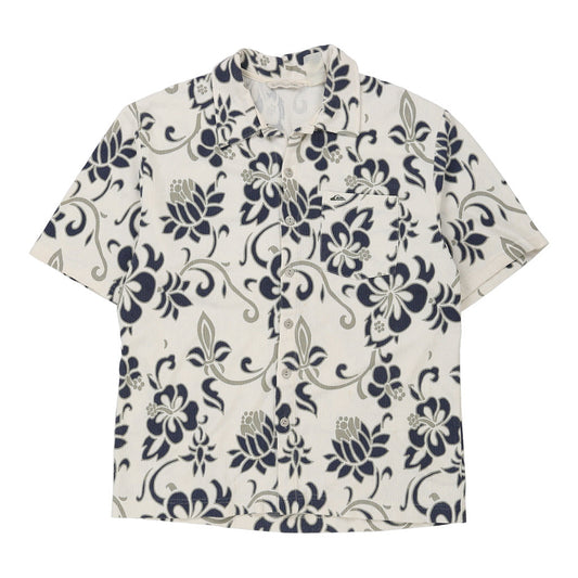 Vintage Quiksilver Floral Hawaiian Shirt - Large White Cotton