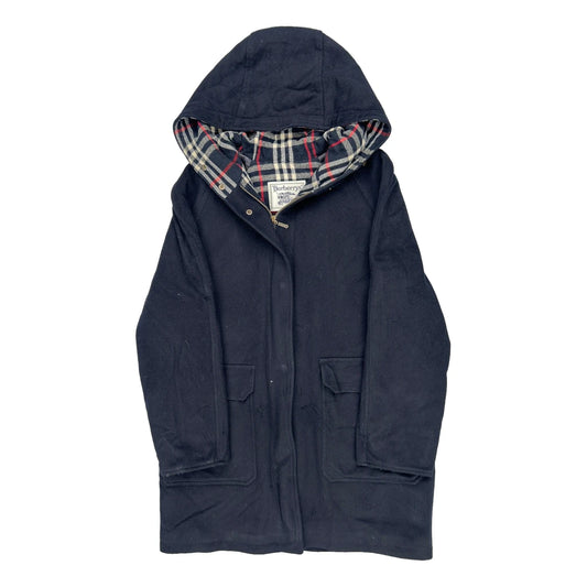 Burberry Checked Coat - Large Navy Wool