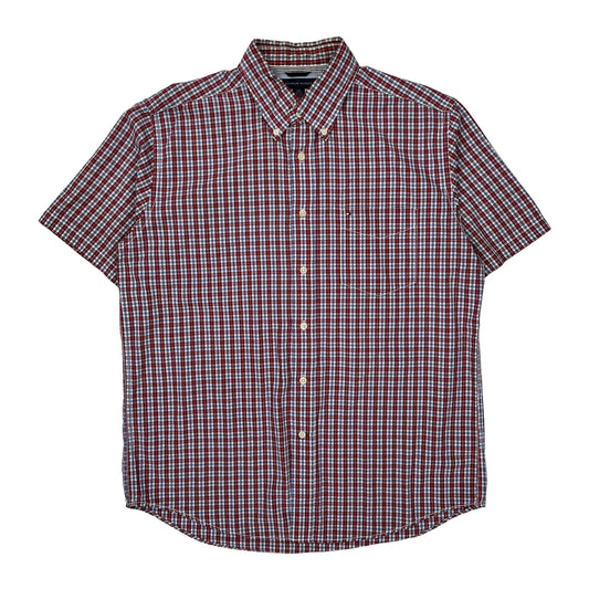 Vintage Tommy Hilfiger Checked Short Sleeve Shirt - Large Blue Cotton