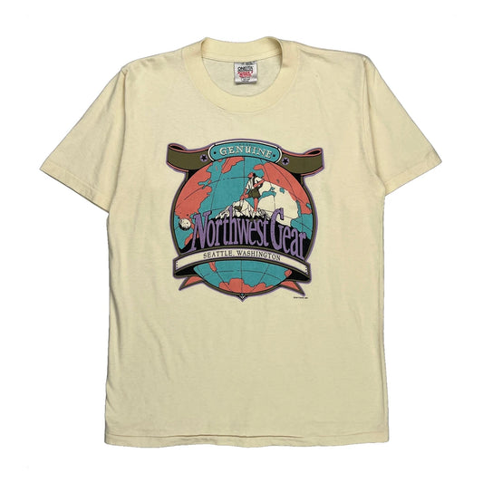 Oneita Single Stitch T-Shirt - Large Cream Cotton