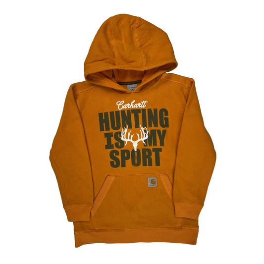 Vintage Age 10-12 Carhartt Graphic Hoodie - Medium Orange Cotton